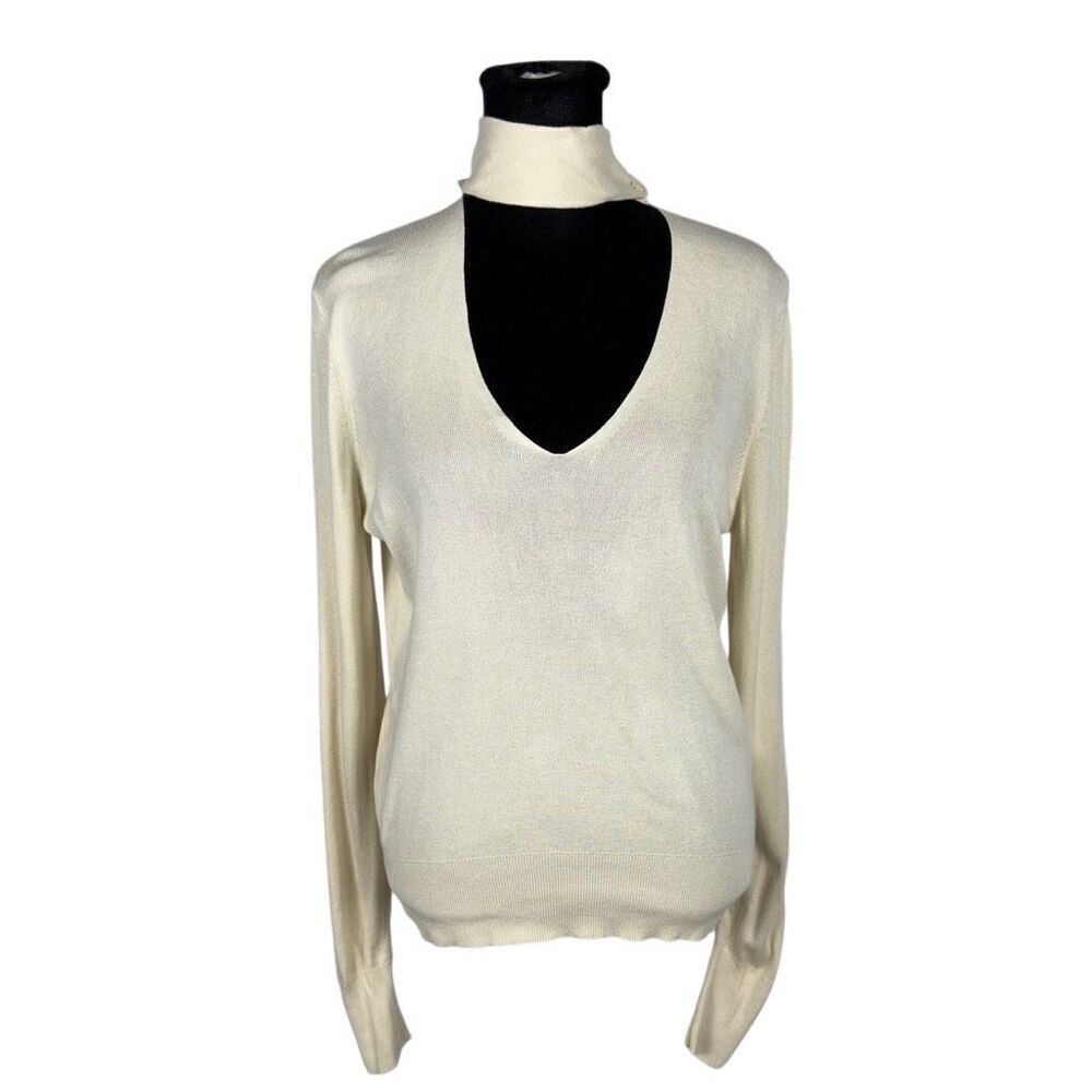 Theory Silk / Cashmere Ivory Keyhole V-Neck Sweater -‎ Women’s M